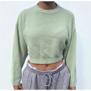 H&M Puff Sleeve Crop Ribbed Knit Sweater Pale Green Size Small Excellent Cond.